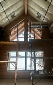 Interior renovation of a lakefront wooden cabin
