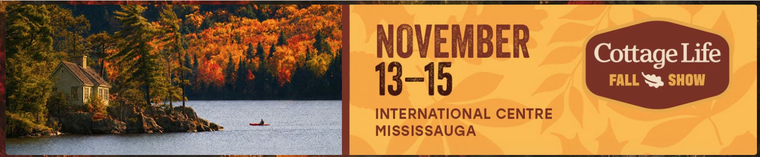 Cottage Life Fall Show 2023 banner with autumn lake scene