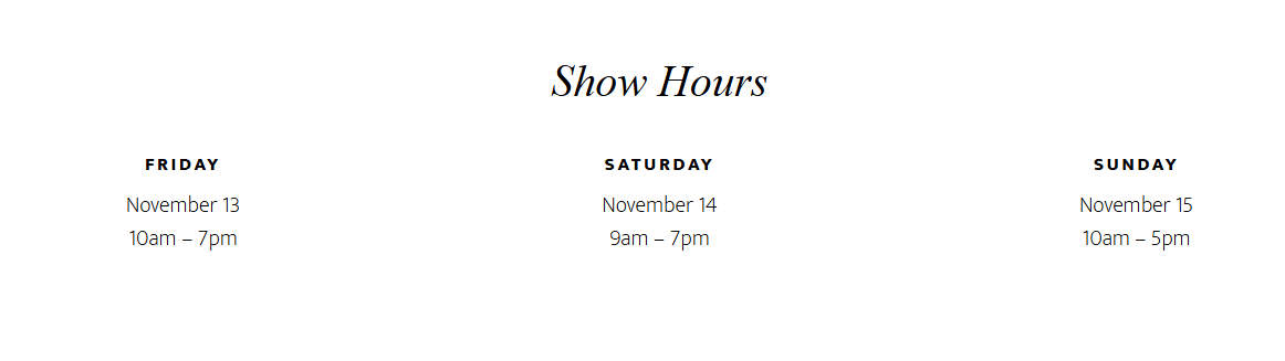Show hours schedule for November 13-15